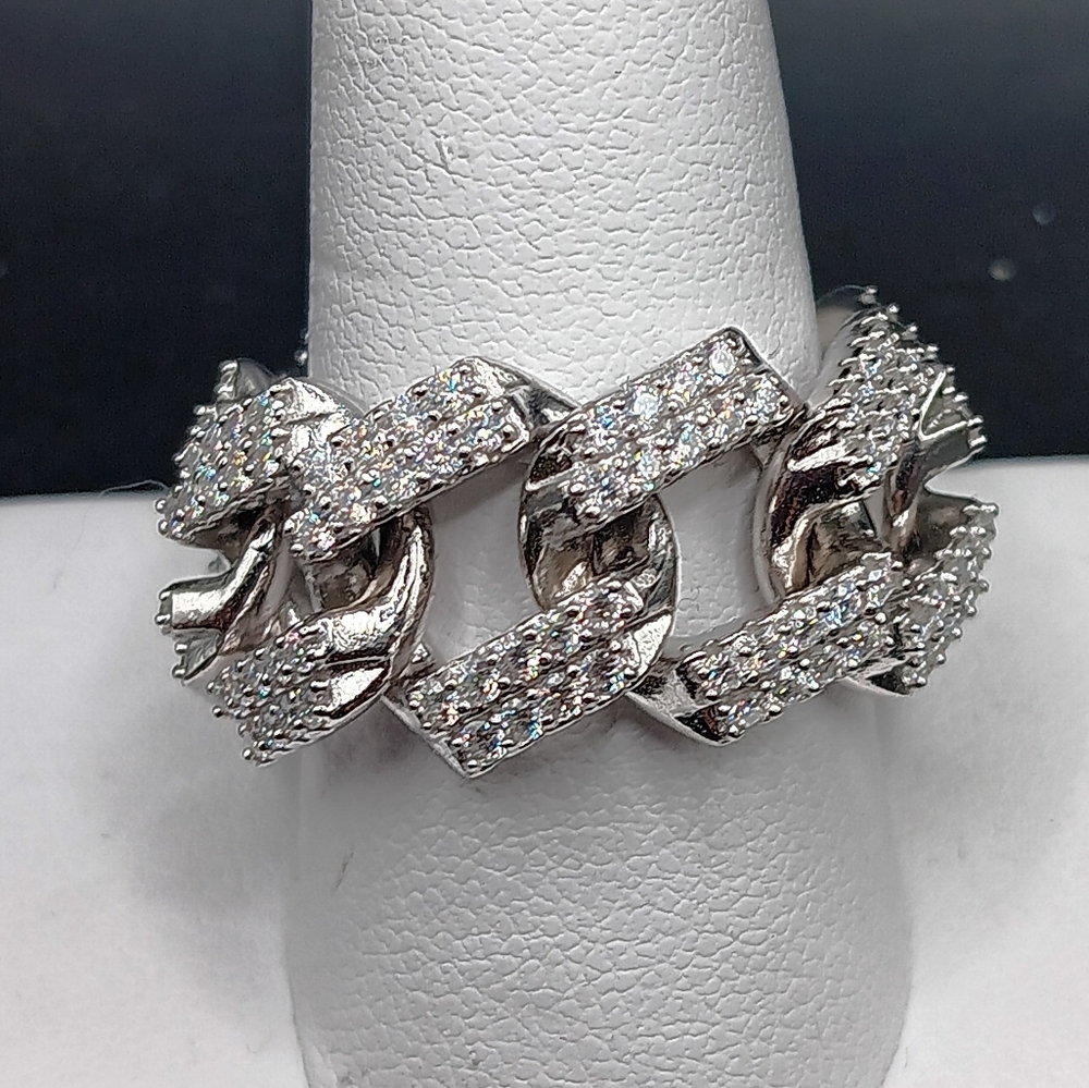 925 MOSSANITE 14MM Cuban Link Flexible Ring Sterling Silver Mens SZ 9.5-10